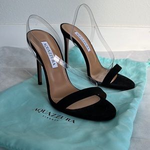 Aquazzura Black Suede PVC 105 Sandals